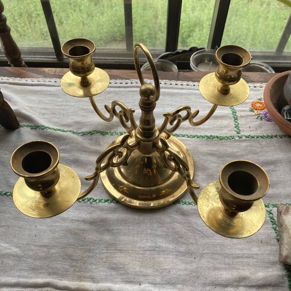 VTG Baldwin Solid Brass Forged in America Candelabra! Holds 4 Candlesticks! - Picture 4 of 10
